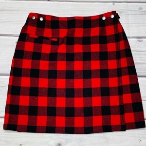 Pendleton Aurora Wrap Skirt Black Red Buffalo Plaid Size 12